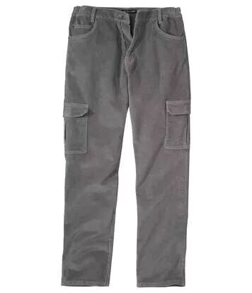 Atlas for Men Menâ€™s Grey Stretch Corduroy Cargo Trousers  - GREY - Size: W50
