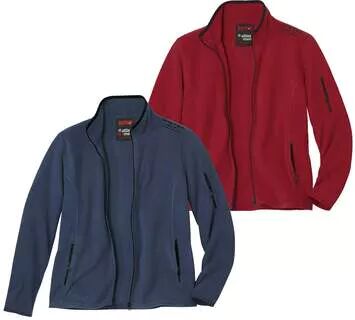 Atlas for Men Pack of 2 Men's Red&Blue Microfleece Jackets - Full Zip  - RED - Size: M