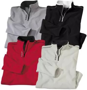 Atlas for Men Pack of 4 Men's Microfleece Zip Neck Jumpers - Black Pearl Red Grey  - GREY - Size: L