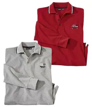 Atlas for Men Pack of 2 Men's Grey&Red Polo Shirts - Long-Sleeved  - BURGUNDY - Size: XXL