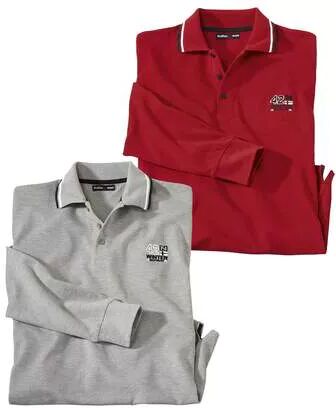 Atlas for Men Pack of 2 Men's Grey&Red Polo Shirts - Long-Sleeved  - BURGUNDY - Size: XXL