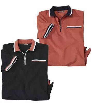 Atlas for Men Pack of 2 Men's Zip-Neck Polo Shirts - Black Coral  - TERRACOTTA - Size: 3XL