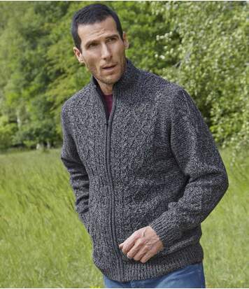 Atlas for Men Men's Fleece-Lined Knitted Full Zip Jacket - Blue Marl  - BLUE - Size: L