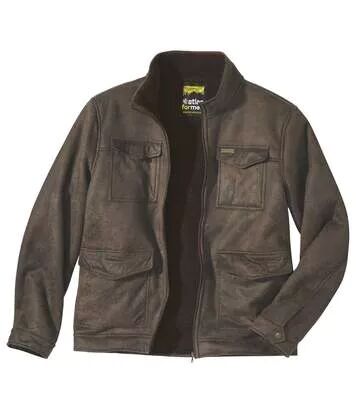 Atlas for Men Men's Brown Sherpa-Lined Faux Suede Jacket - Full Zip  - BROWN - Size: 4XL