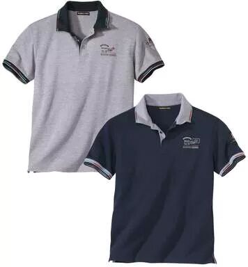 Atlas for Men Pack of 2 Men's PiquÃ© Polo Shirts - Navy Grey  - GREY - Size: L