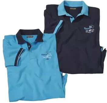 Atlas for Men Pack of 2 Men's PiquÃ© Polo Shirts - Turquoise Navy  - BLUE - Size: S