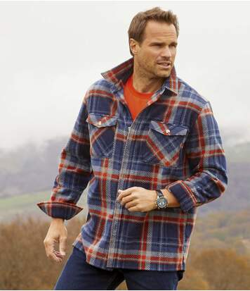 Atlas for Men Men's Checked Outdoor Polar Fleece Shirt - Navy Orange  - CHECKED - Size: 3XL