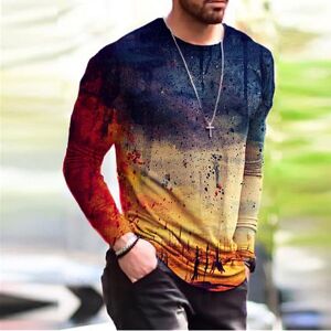 Mens TShirts XS6XL Plus Size Clothing Fashion Autumn Long Sleeve Tiedye Gradient Street Tee 3D Printing Oversized Male Tops 230207