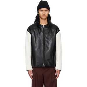 Jil Sander Black & White Zip Leather Biker Jacket  - 001 BLACK - Size: IT 46 - Gender: male