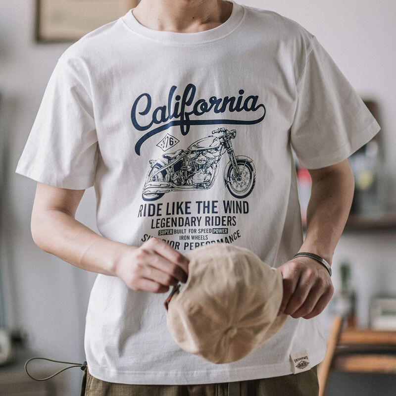 clothesoutdoor Vintage Motorcycle Print Cotton Casual T-shirt