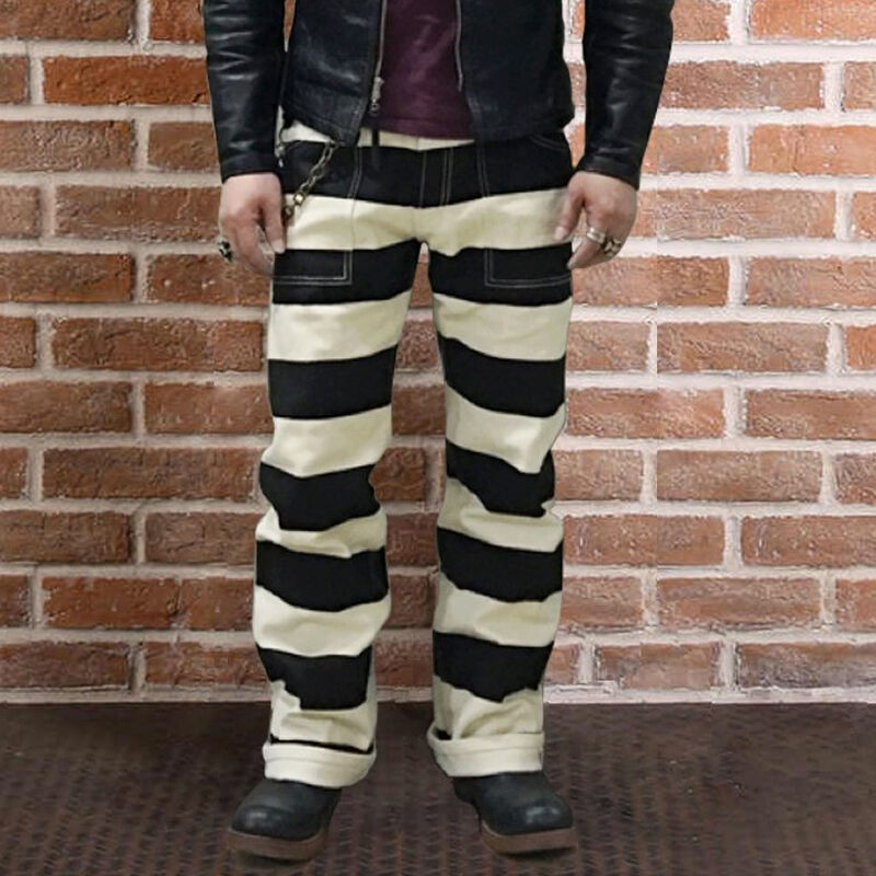 clothesoutdoor Prison pants motorcycle black and white striped Casual pants