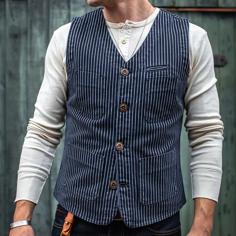 clothesoutdoor Vintage Work Denim Striped Vest