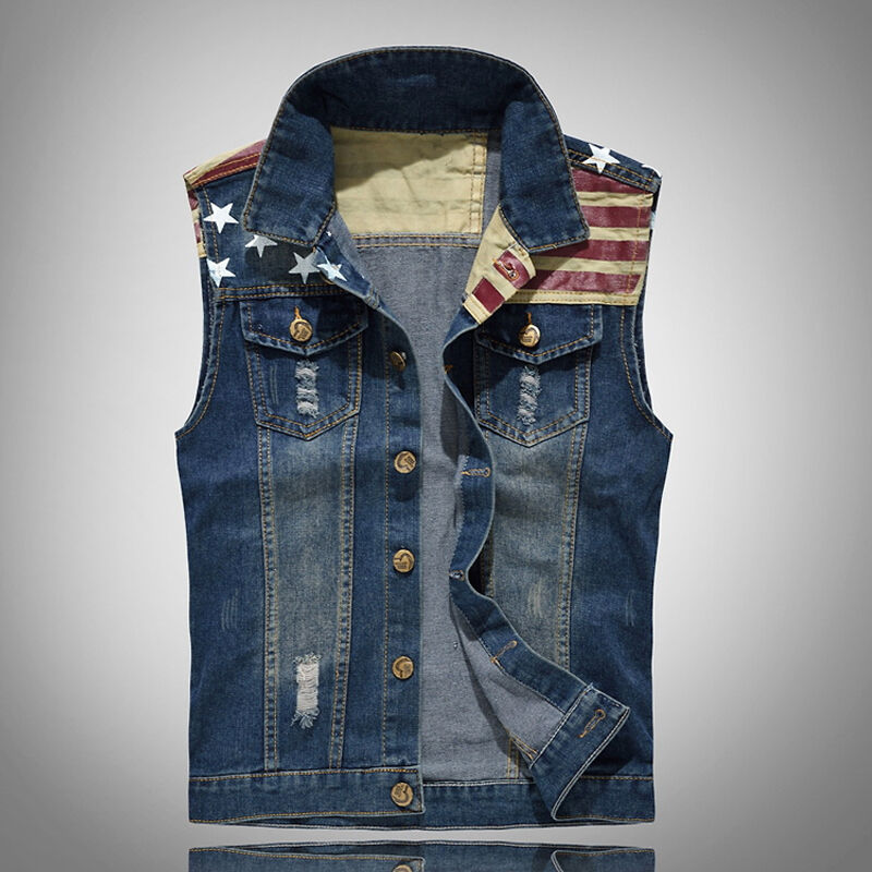 clothesoutdoor Fashion Motorcycle Splicing Ripped Denim Vest