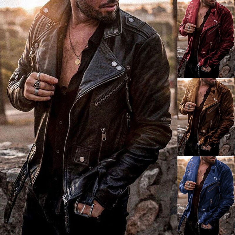 clothesoutdoor Men's Fashion Slim Lapel Motorcycle Leather Jacket