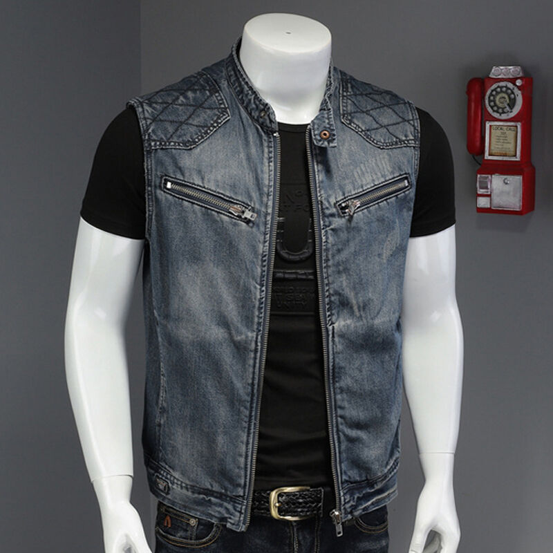 clothesoutdoor Retro Harley Motorcycle Stand Collar Denim Vest