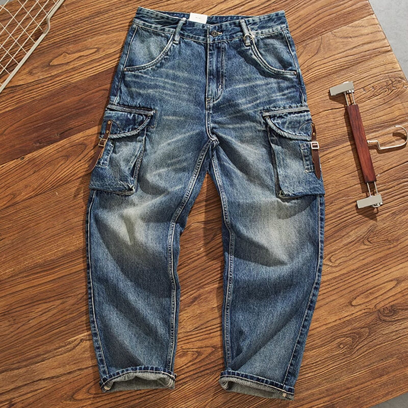 clothesoutdoor Men's Heavyweight Workwear Multi-Pocket Straight Leg Jeans