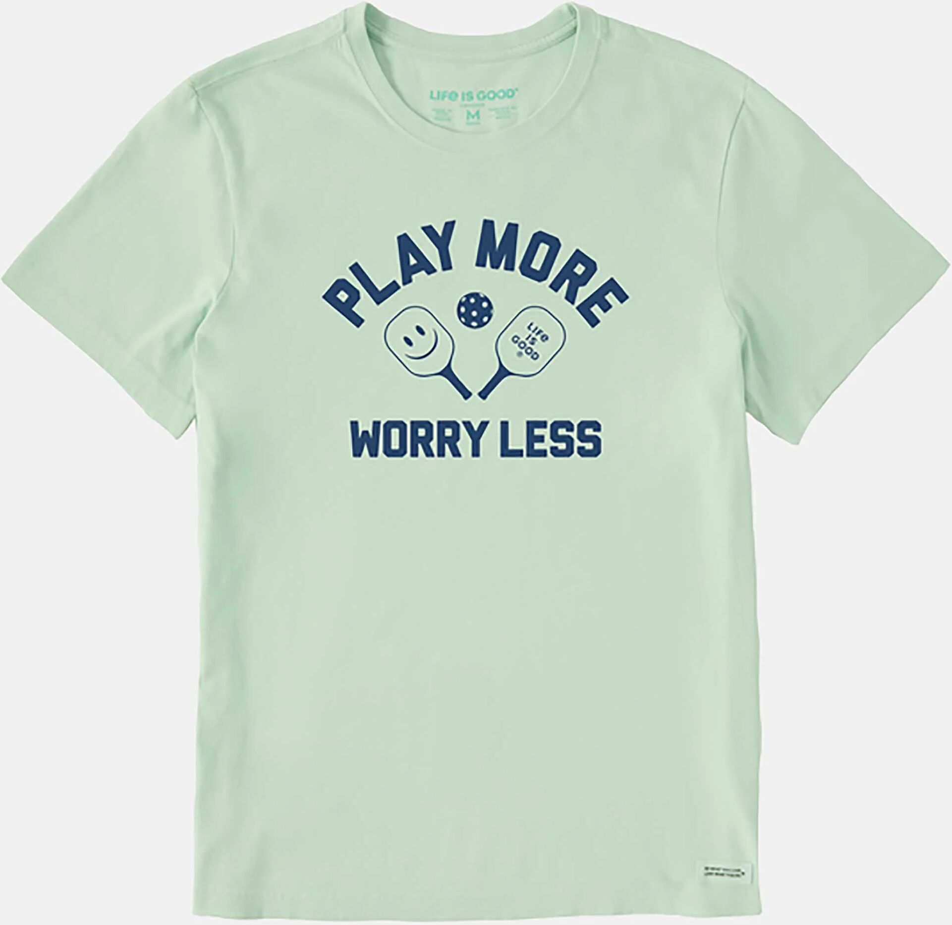 Life is Good Play More Worry Less Pickleball Crusher Tee Men's Pickleball Clothing Sage Green