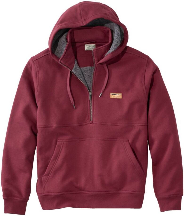 Men's Katahdin Iron Works Half-Zip Sweatshirt, Hooded, Fleece-Lined Burgundy Extra Large, Fleece Cotton Blend L.L.Bean