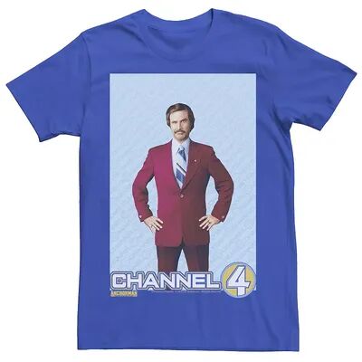 Licensed Character Men's Anchorman Ron Burgundy Channel 4 Portrait Tee, Size: Large, Med Blue