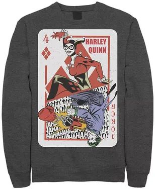 DC Comics Mens DC Comics Harley Quinn Joker Playing Card Sweatshirt, Men's, Size: XXL, Dark Grey