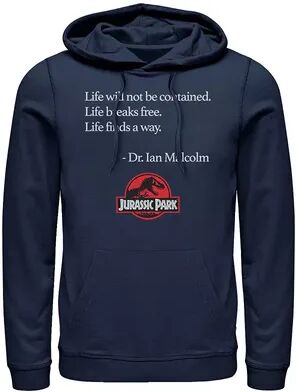 Licensed Character Men's Jurassic Park Life Finds A Way Quote Hoodie, Size: XXL, Blue