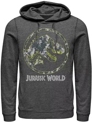 Licensed Character Men's Jurassic World Camouflage Yellow Outline Fossil Coin Logo Hoodie, Size: Small, Grey