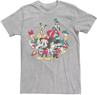 Disney Men's Mickey Classic Holiday Group Christmas Group Shot Tee, Size: Large, Med Grey