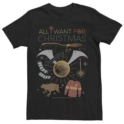 Licensed Character Men's Harry Potter Christmas All I Want For Christmas Accessories Tee, Size: Large, Black