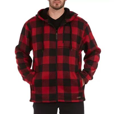 Smith's Workwear Men's Smith's Workwear Buffalo Plaid Sweater Fleece Hooded Jacket, Size: Medium, Red