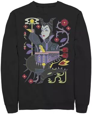 Disney Men's Disney Sleeping Beauty Maleficent Playing Card Sweatshirt, Size: Large, Black