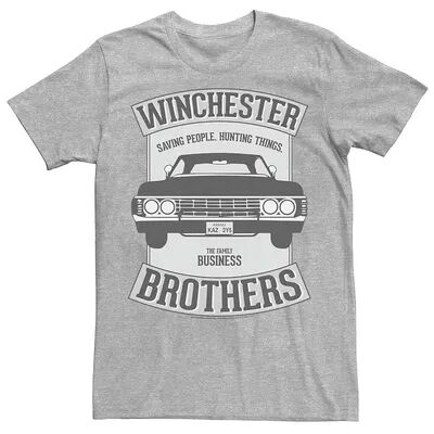 Licensed Character Men's Supernatural Winchester Brothers Saving People. Hunting Things. Tee, Size: Small, Med Grey