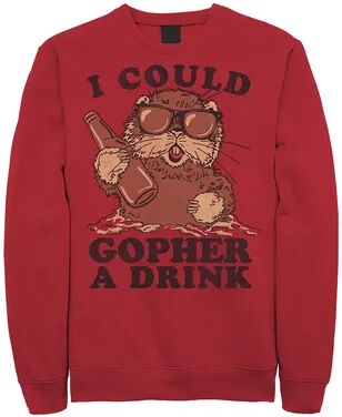 Licensed Character Men's I Could Gopher A Drink Animal Humor Graphic Fleece Pullover, Size: Large, Red