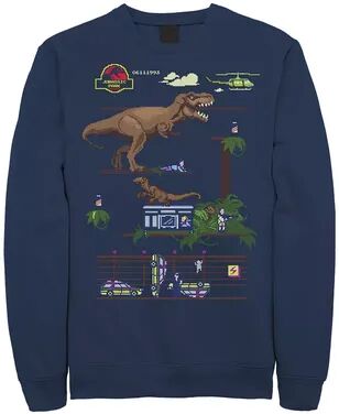 Licensed Character Men's Jurassic Park Digital Video Game Scene Fleece Pullover, Size: XXL, Blue