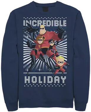 Disney Men's Disney / Pixar The Incredibles Holiday Portrait Sweatshirt, Size: Small, Blue