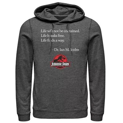 Licensed Character Men's Jurassic Park Life Finds A Way Quote Hoodie, Size: Large, Dark Grey