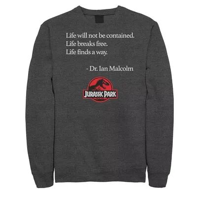 Licensed Character Men's Jurassic Park Life Finds A Way Quote Sweatshirt, Size: Large, Dark Grey