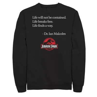 Licensed Character Men's Jurassic Park Life Finds A Way Quote Sweatshirt, Size: XXL, Black