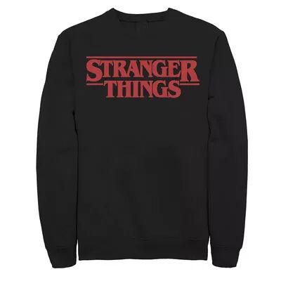 Licensed Character Men's Netflix Stranger Things Solid Logo Left Chest Sweatshirt, Size: XXL, Black