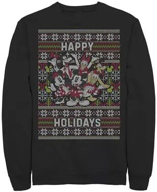 Disney Men's Disney Group Shot Happy Holidays Christmas Sweater Style Sweatshirt, Size: Medium, Black