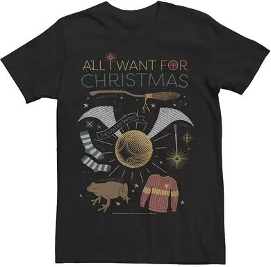 Licensed Character Men's Harry Potter Christmas All I Want For Christmas Accessories Tee, Size: XS, Black