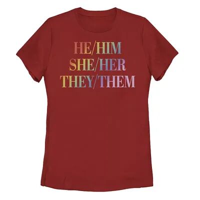 Unbranded Young Adult Pronoun Rainbow Text Word Stack Tee, Girl's, Size: Small, Red