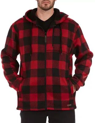 Smith's Workwear Men's Smith's Workwear Buffalo Plaid Sweater Fleece Hooded Jacket, Size: XXL, Red