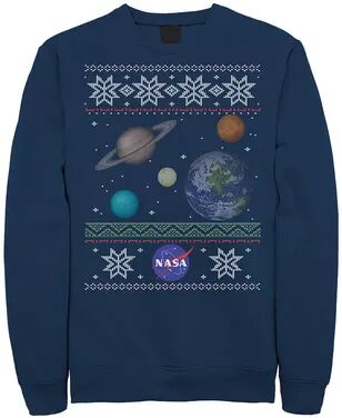 Licensed Character Men's NASA Solar System Christmas Sweatshirt, Size: Small, Blue