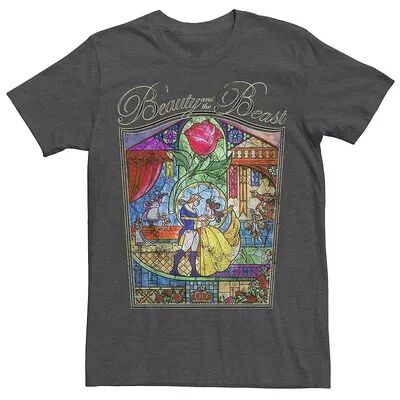 Men's Disney Beauty And The Beast Stained Glass Poster Tee, Size: XXL, Dark Grey