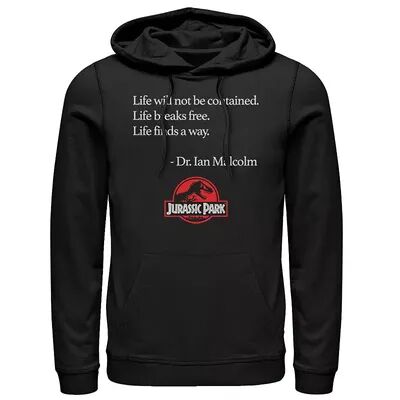Licensed Character Men's Jurassic Park Life Finds A Way Quote Hoodie, Size: XL, Black
