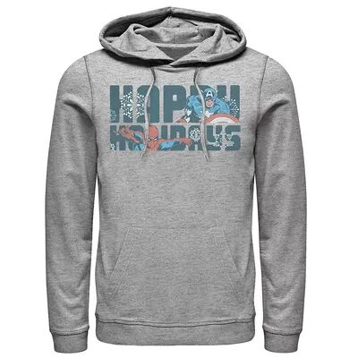 Marvel Men's Marvel Happy Holiday Heroes Seasonal Hoodie, Size: Small, Med Grey