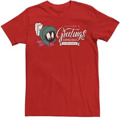 Licensed Character Men's Looney Tunes Christmas Marvin Eat Drink Be Martian Tee, Size: Large, Red