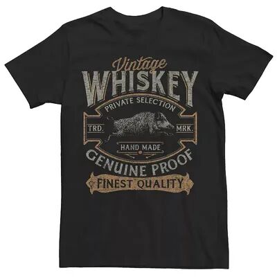 Licensed Character Men's Vintage Whiskey Genuine Proof Finest Quality Label Tee, Size: Large, Black