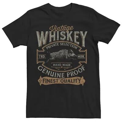 Licensed Character Men's Vintage Whiskey Genuine Proof Finest Quality Label Tee, Size: Small, Black