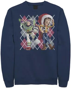 Disney Men's Disney / Pixar Toy Story Woody & Buzz Holiday Portrait Sweatshirt, Size: XL, Blue